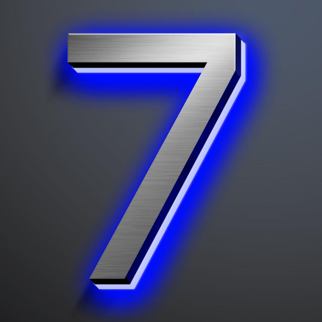 Illuminated Address Number 20 Inch, Backlit Illuminated LED House Number Enhanced Visibility, Modern Stainless Steel Lighted Address Signs, Brushed Silver, Blue Light,7