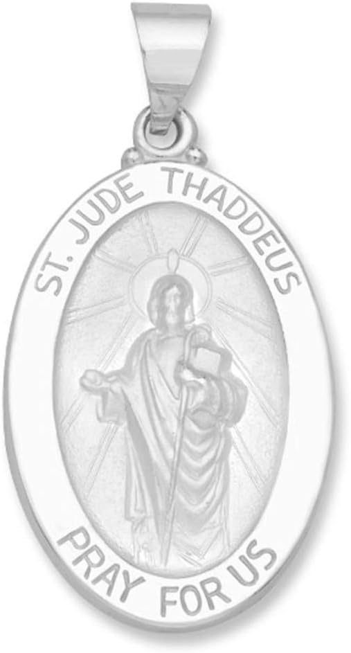 14k Yellow Gold and White Gold Polished Saint Jude Thaddeus Oval Pendant Medal Necklaces