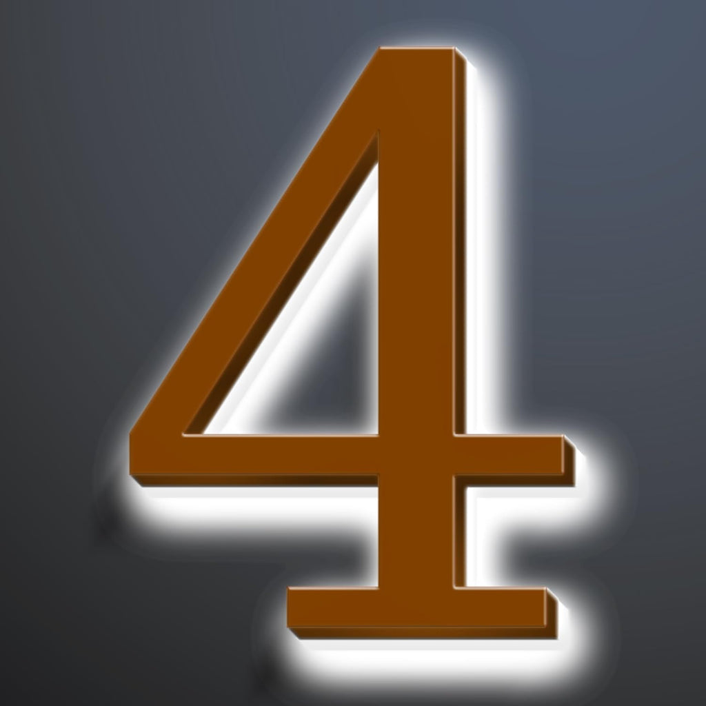 Illuminated Address Sign 16 Inch, Backlit LED Illuminated House Number For Outside, Stainless Steel Lighted Address Numbers, Modern, Trendy Signs, Brown, White Light,4