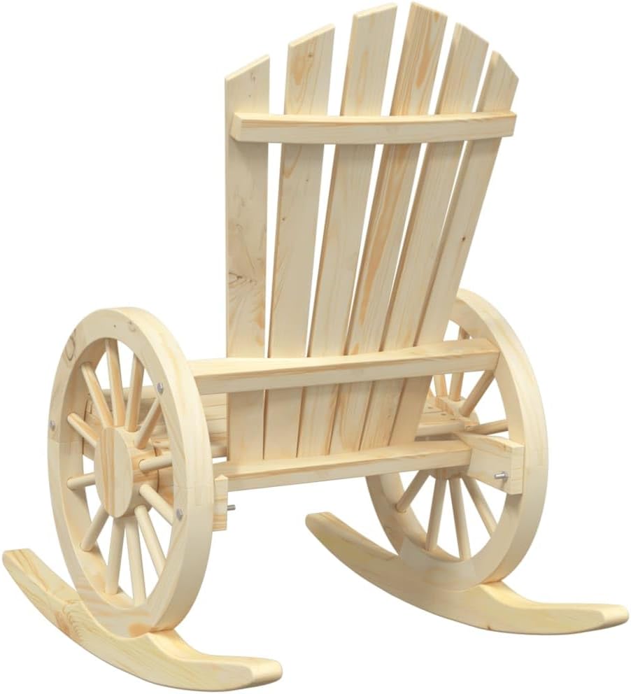 Solid Fir Wood Rocking Adirondack Chair Outdoor Patio Furniture for Garden, Poolside, Deck - Ergonomic Lounge Chair with Wagon-Wheel Armrests