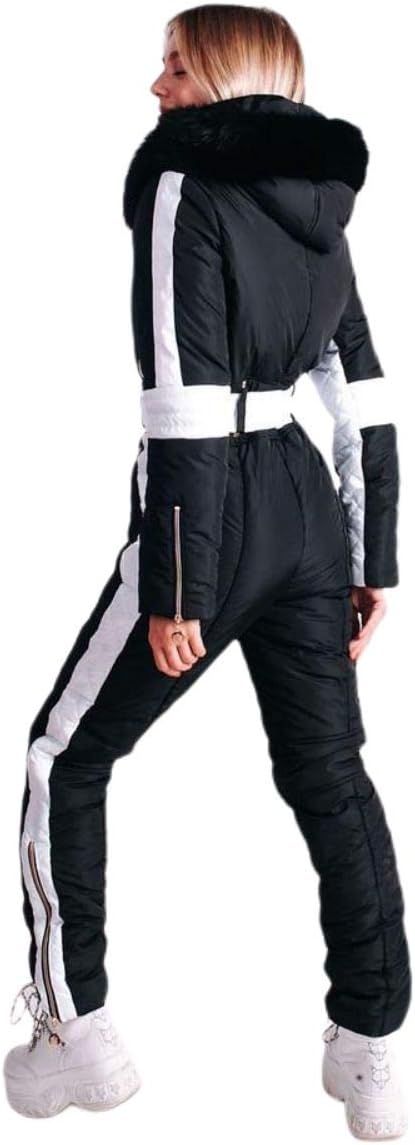 Yousify Womens Snow Suits Winter Ski Suit Onesie Outdoor Sports Waterproof Snowsuit Removable Faux Fur Collar Coat Jumpsuit