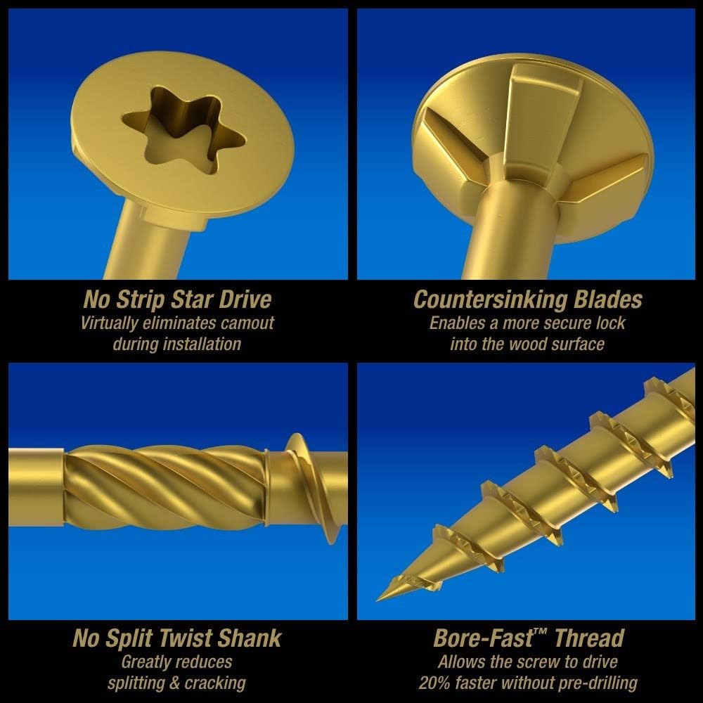 Power Pro Premium Exterior Wood Screws, #8 x 1-1/4'Inch All-Purpose Deck Screws for Outdoor Projects, T-25 Star Bit Included, Bronze, 6000 Pieces | 967772V4