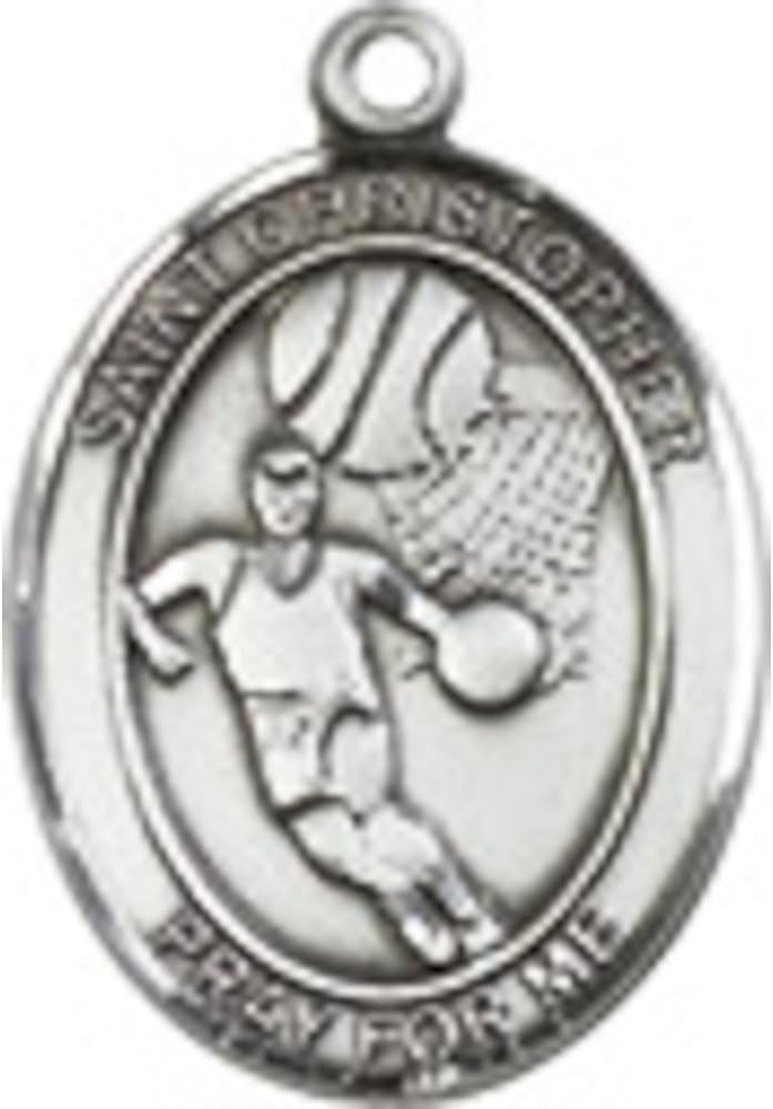 Bonyak Jewelry St. Christopher - Basketball Hand-Crafted Oval Medal Pendant in Sterling Silver