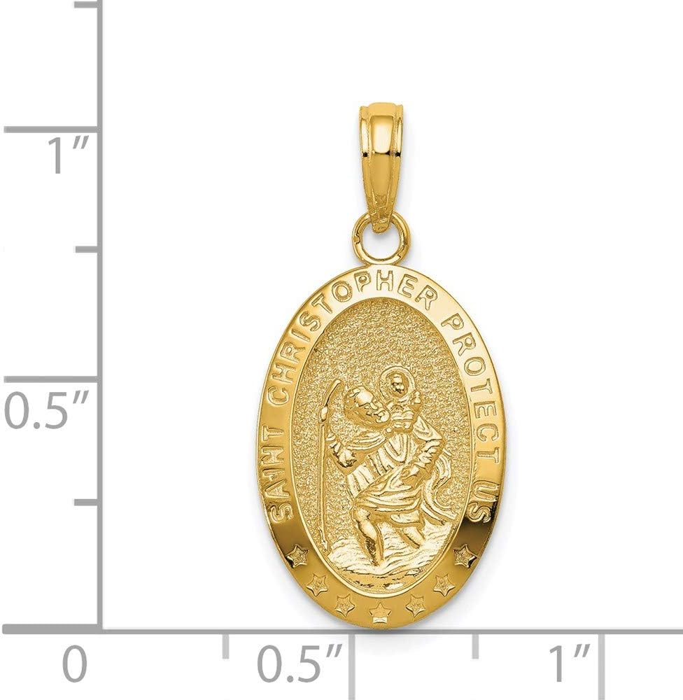 DEWBERRY Real 14K Yellow or White Gold Polished Solid Saint Christopher Medal Oval Pendant |Unisex Womens Men's Religious St. Christopher Medals | Round St. Christopher Protect Us Pendants & Charms