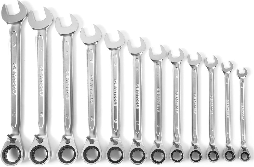 OEMTOOLS 23988 12PC Reversible Metric Ratcheting Wrench Set, Posi-Grip Ratchet Wrench Set, Metric Wrench Set 8-19 mm, Cr-V Ratchet Wrenches, EVA Storage Case Wrench Organizer
