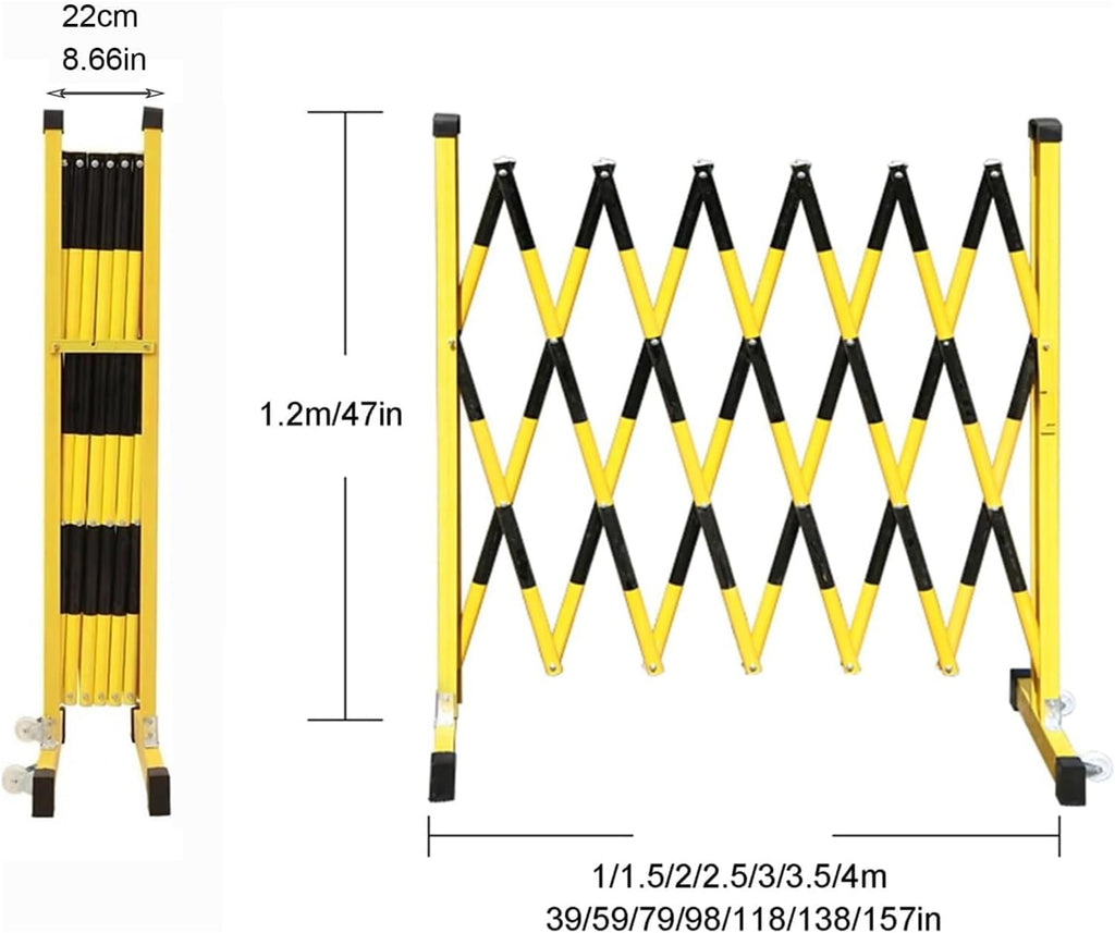 Expandable Traffic Barricade Gate 47' High Portable Scissor Fence, Retractable Folding Barrier for Driveway & Outdoor Use (Black, 47x59in)