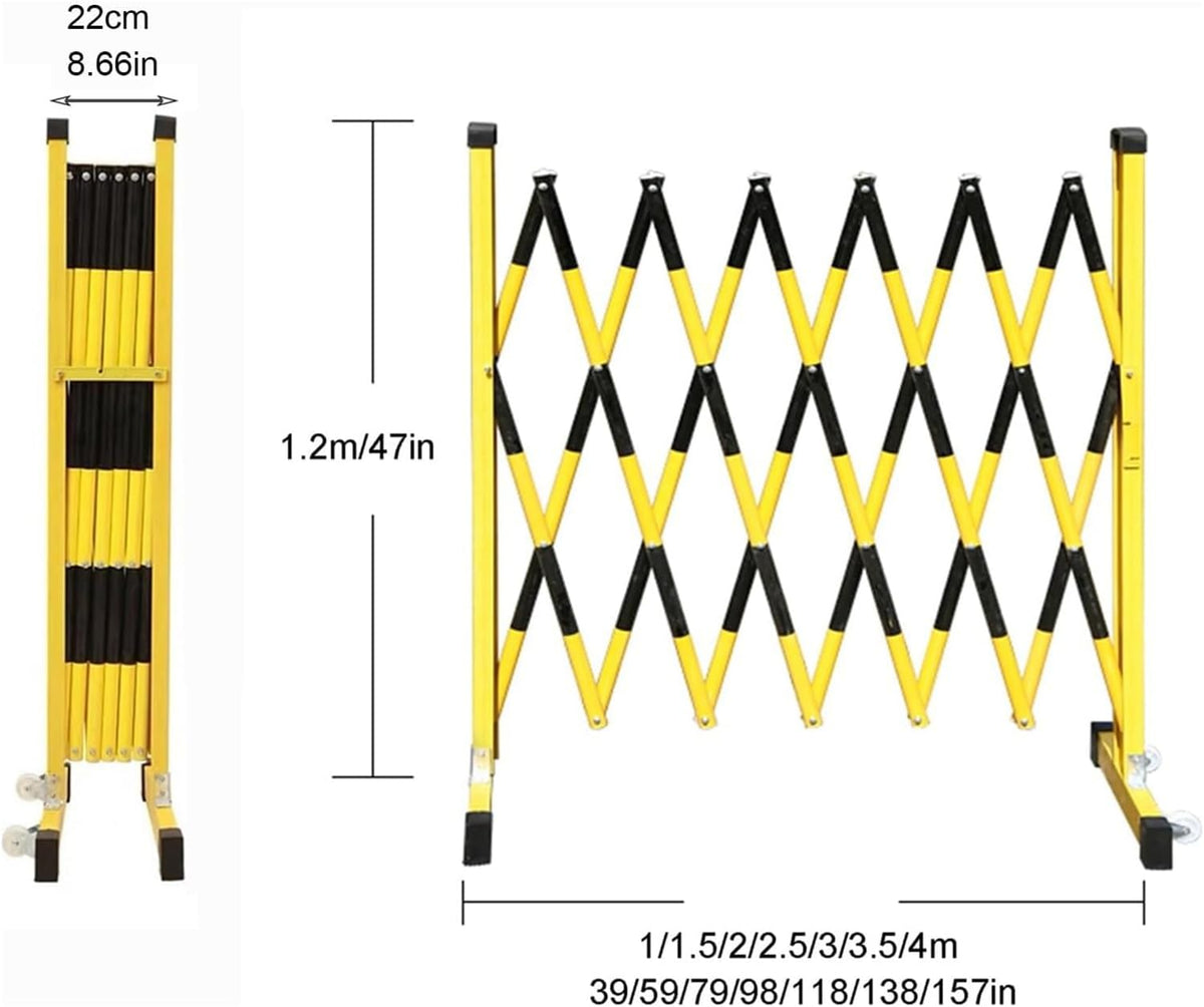 Expandable Traffic Barricade Gate 47' High Portable Scissor Fence, Retractable Folding Barrier for Driveway & Outdoor Use (Black, 47x59in)