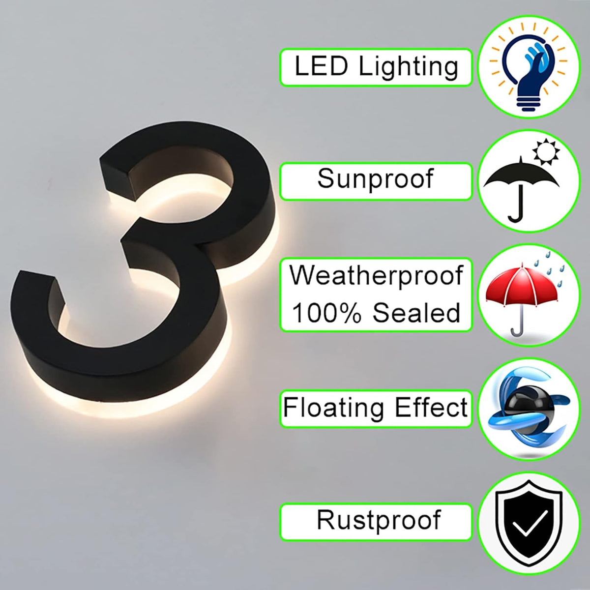 LED House Numbers For House Street Backlit, 18' Personalised Illuminated Modern House Numbers Address Sign Lighted Address Plaque,S