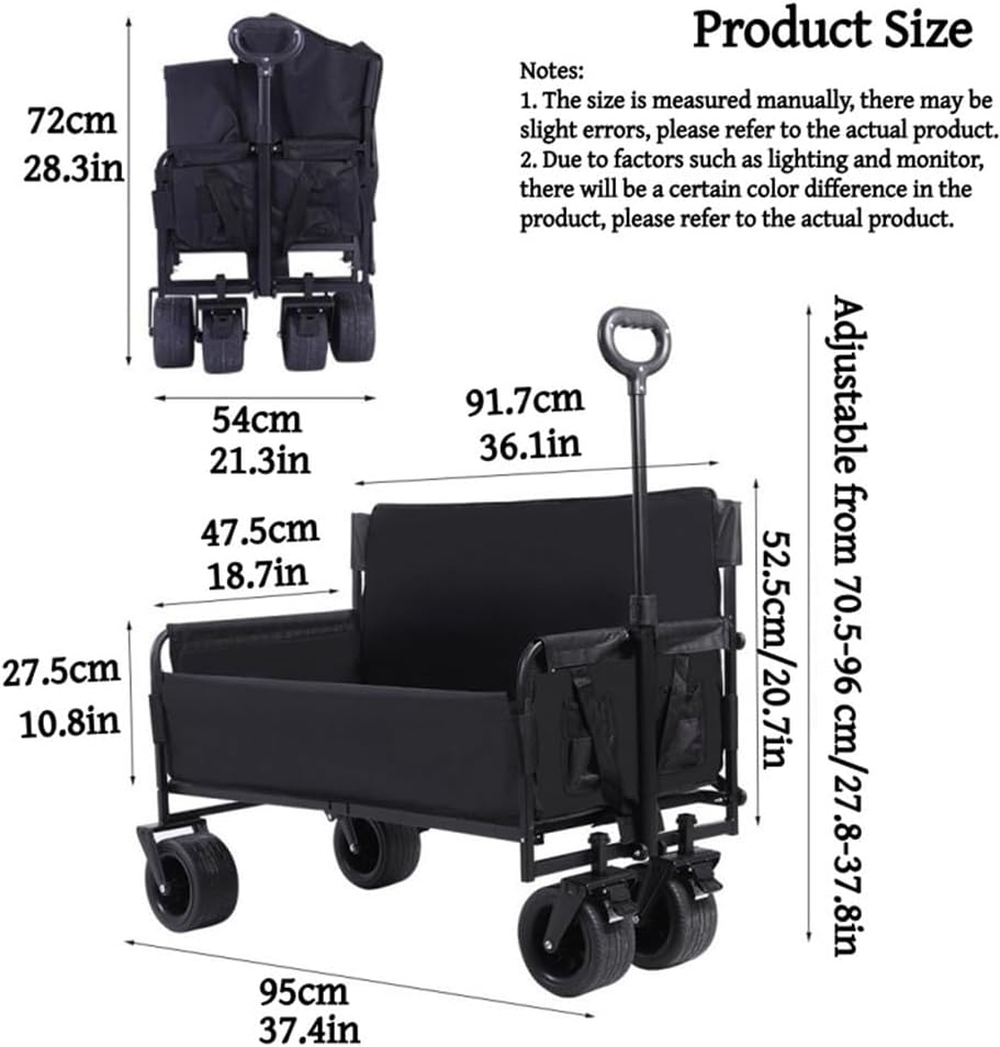 2 in 1 Rolling Wagon with Seats, Foldable Wagon with Wheels, Utility Grocery Cart for Camping, Beach, Sports, Garden(Black)