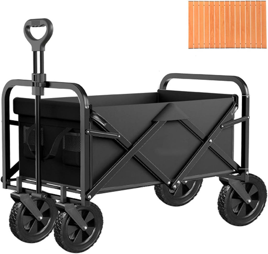 Garden Carts,Black Collapsible Wagon,Sports Outdoor Utility Wagon Folding Bearing 100Kg Garden Wagon Sports Heavy Duty Steel Frame Foldable Yard Car with Folding Panels