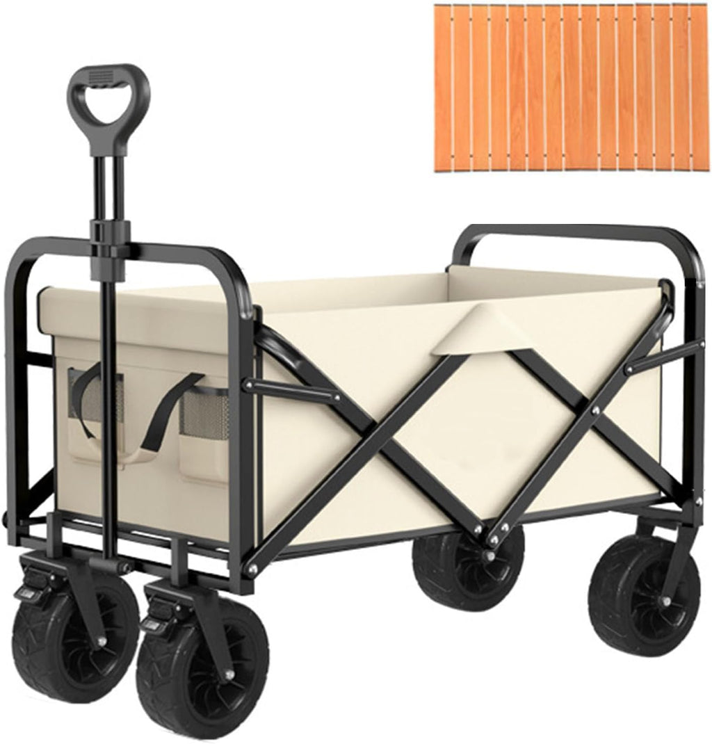 Bgarden Carts,Collapsible Wagon,Sports Outdoor Utility Wagon Folding Garden Wagon Sports Heavy Duty Steel Frame Foldable Yard Car Camping Cart Double Brake with Folding Panels,Beige