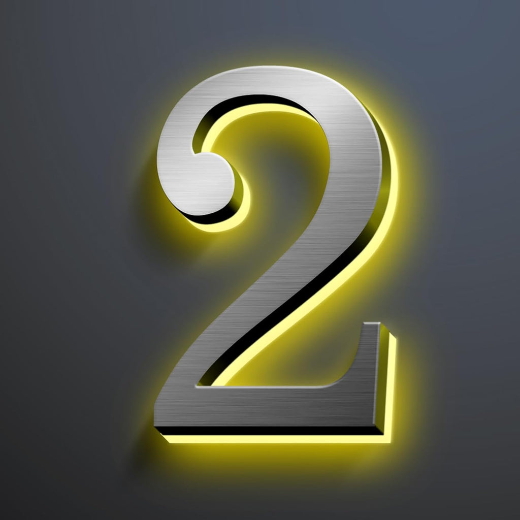 Backlit Illuminated LED House Number Sign, Brushed Silver, Address Signs Lighted Plaque, Outdoor/Indoor, Modern, Weatherproof & Corrosion Resistant, Day & Night,16 Inch/40cm,6