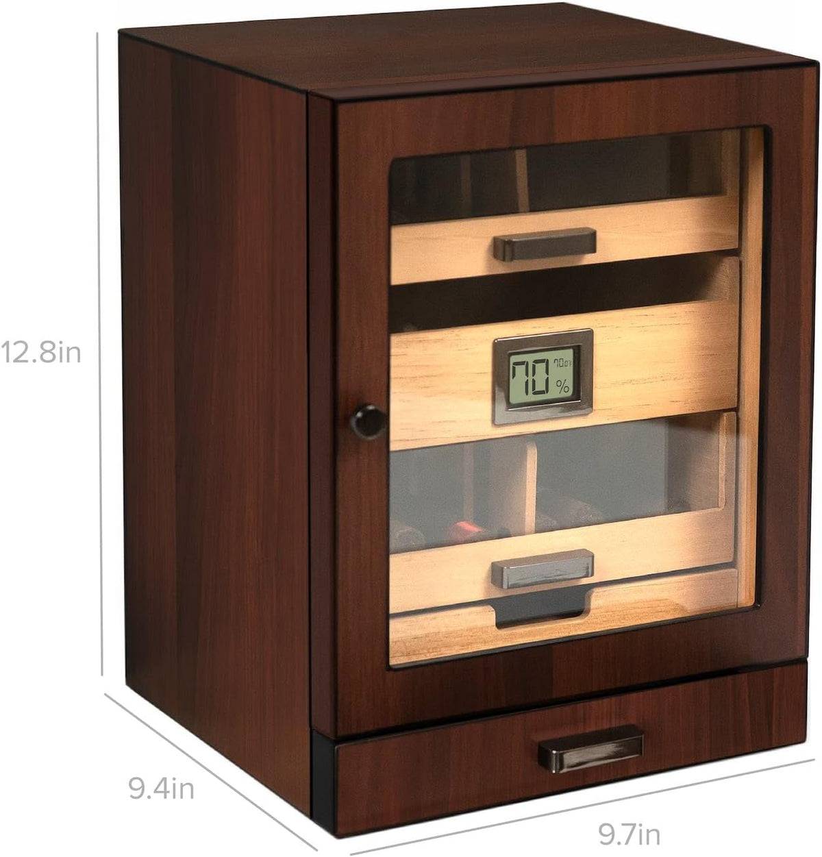 CASE ELEGANCE Luca Humidor Cabinet Stores 80-100, Cigar Humidor Box with Spanish Cedar, Glass Display, Easy Humidification System, Digital Hygrometer - Brown