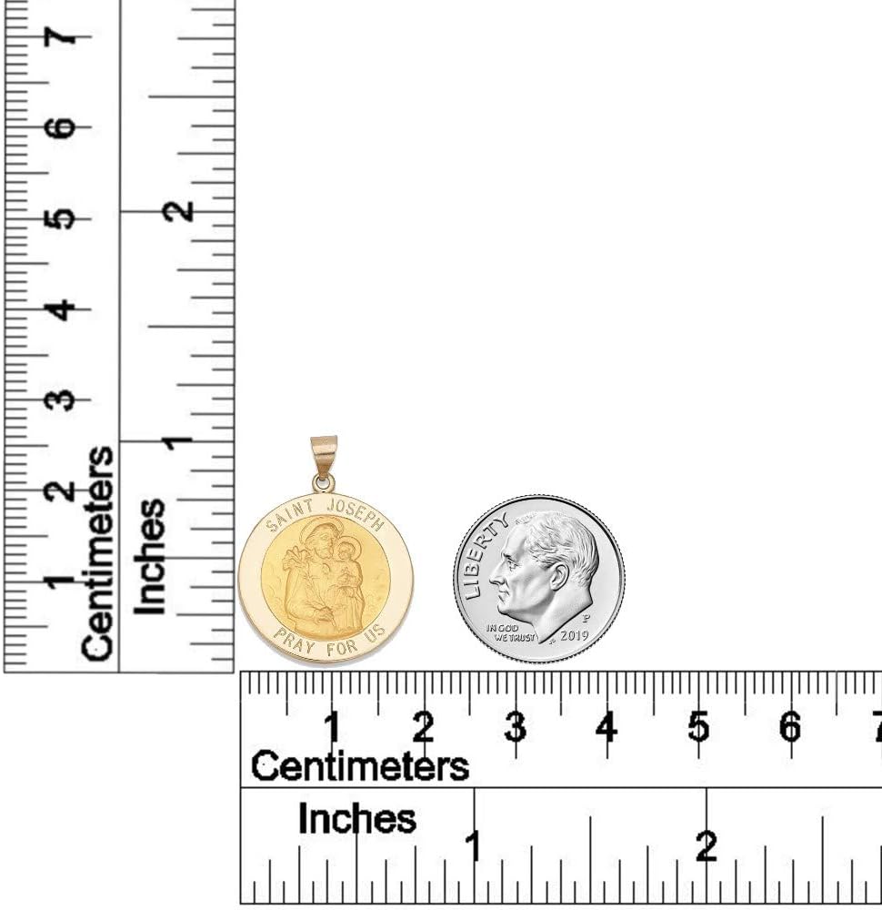14k Yellow Gold and White Gold Polished Saint Joseph Round Pendant Medals
