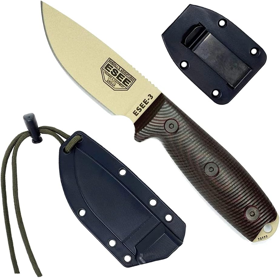 ESEE-3 1095 Carbon Steel, Black Sheath (Desert Tan Blade, Blood/Black G-10 3D Handle)