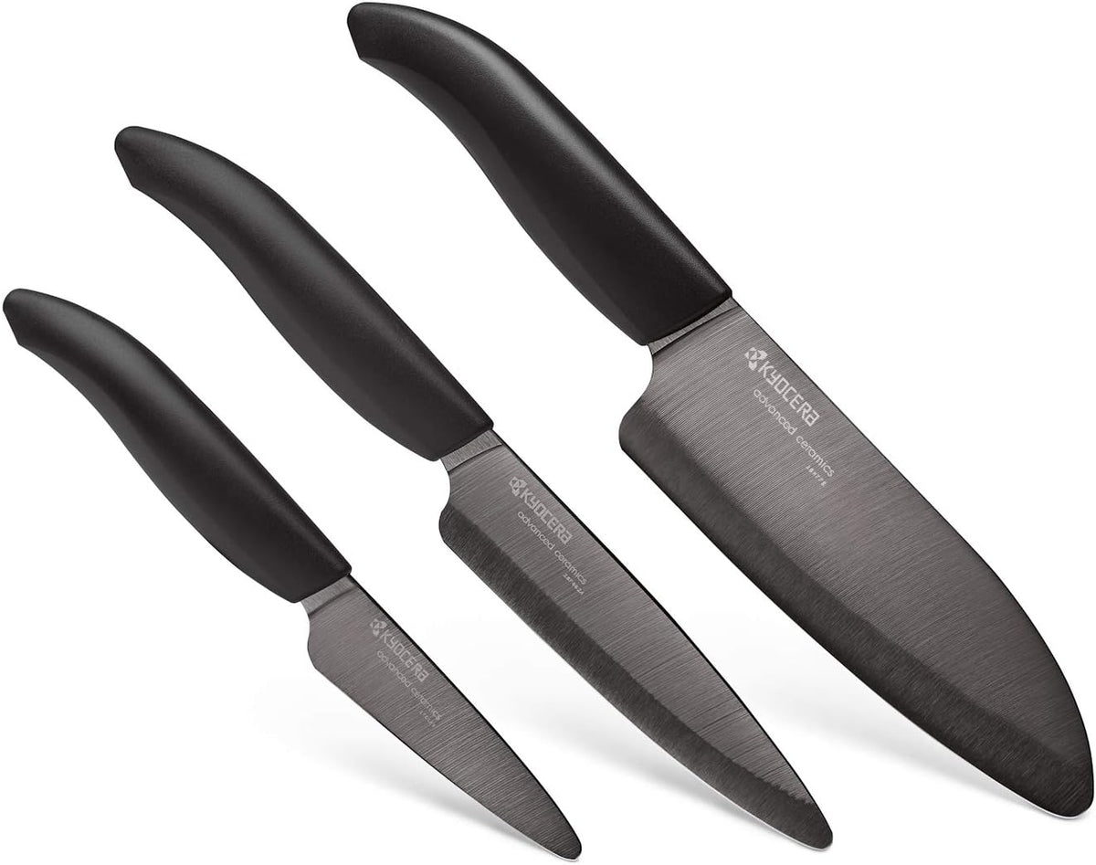 Kyocera FK-3PC-BKBK Ceramic Advanced Knife Set, 5.5' 4.5' 3', Black Handle With Black Blade
