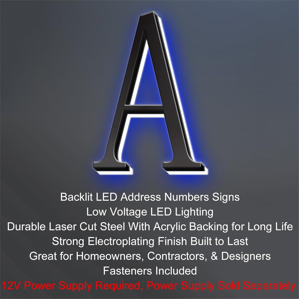 House Numbers, Backlit LED Address Numbers, Modern Lighted House Numbers, Lighted Up House Numbers For Outside, Black Case With Blue Lights.,20,2