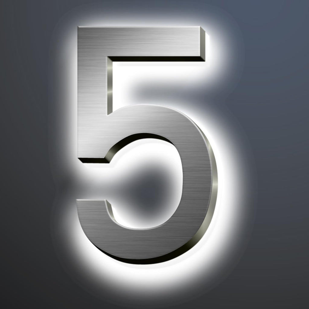 Backlit LED Illuminated House Numbers For Outside 18', Stainless Steel Modern Lighted Address Signs For Home, Illuminated Address Numbers, Brushed Silver, White Light,5