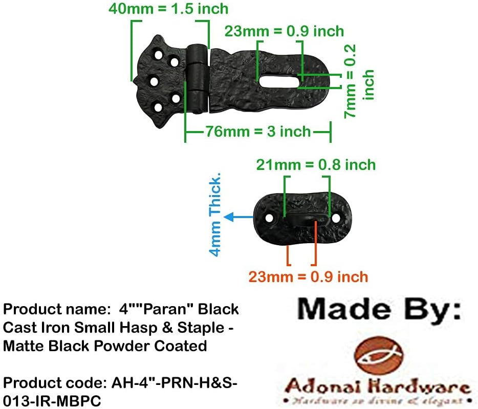 Adonai Hardware 'Paran' Heavy Duty Antique Cast Iron Safety Locking Hasp and Staple(4' x 8 Pack, Matte Black) for Vintage Pirates Treasure Chest, Trunks, Wooden Jewelry Box, Cases, Furniture and Sheds