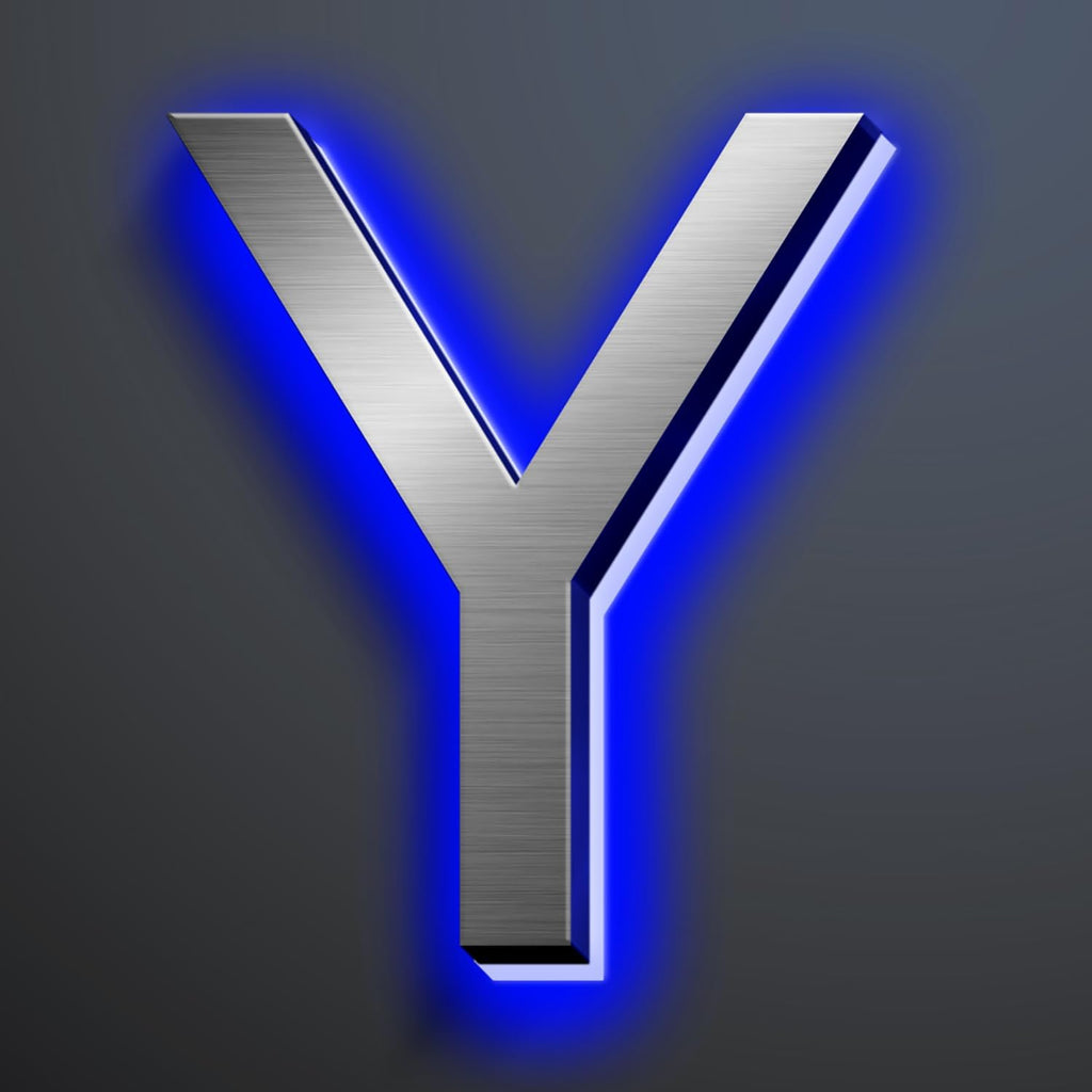 Illuminated Address Number 20 Inch, Backlit Illuminated LED House Number Enhanced Visibility, Modern Stainless Steel Lighted Address Signs, Brushed Silver, Blue Light,Y