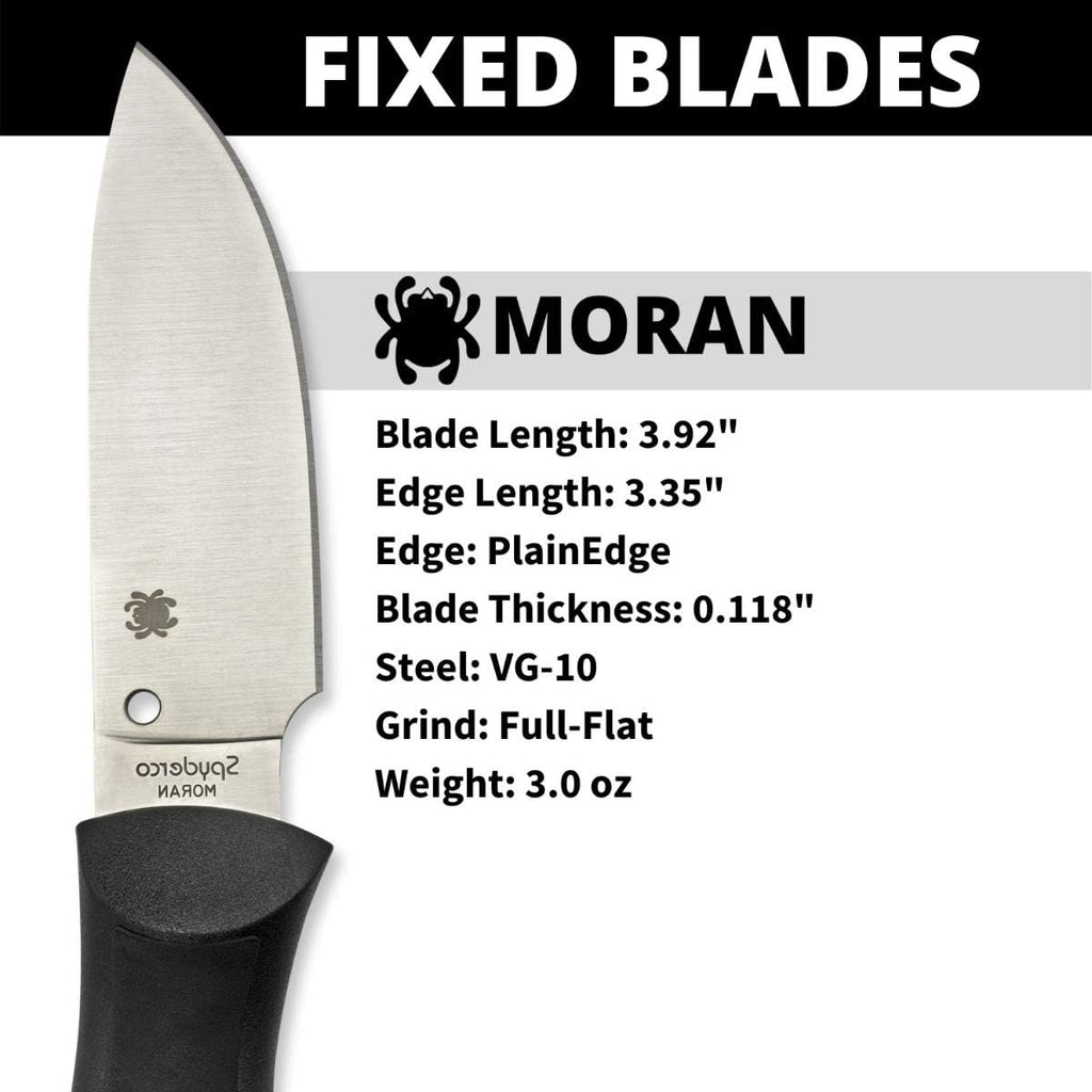Spyderco Moran Drop Point Fixed Blade Knife with 3.92' VG-10 Stainless Steel Blade and Premium Custom-Molded Boltaron Sheath - PlainEdge - FB02P