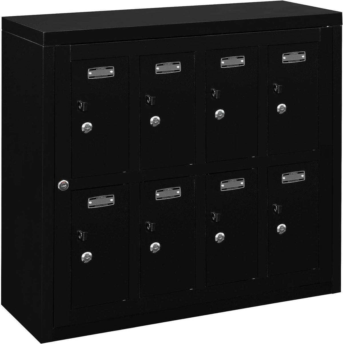 Global Industrial 2-Tier 8 Door Tablet & Cell Phone Locker with Keyed Lock & Hasp, Steel Construction, 28-1/2'W x 11-1/4'D x 26-3/4'H, Black Powder Coat, Assembled