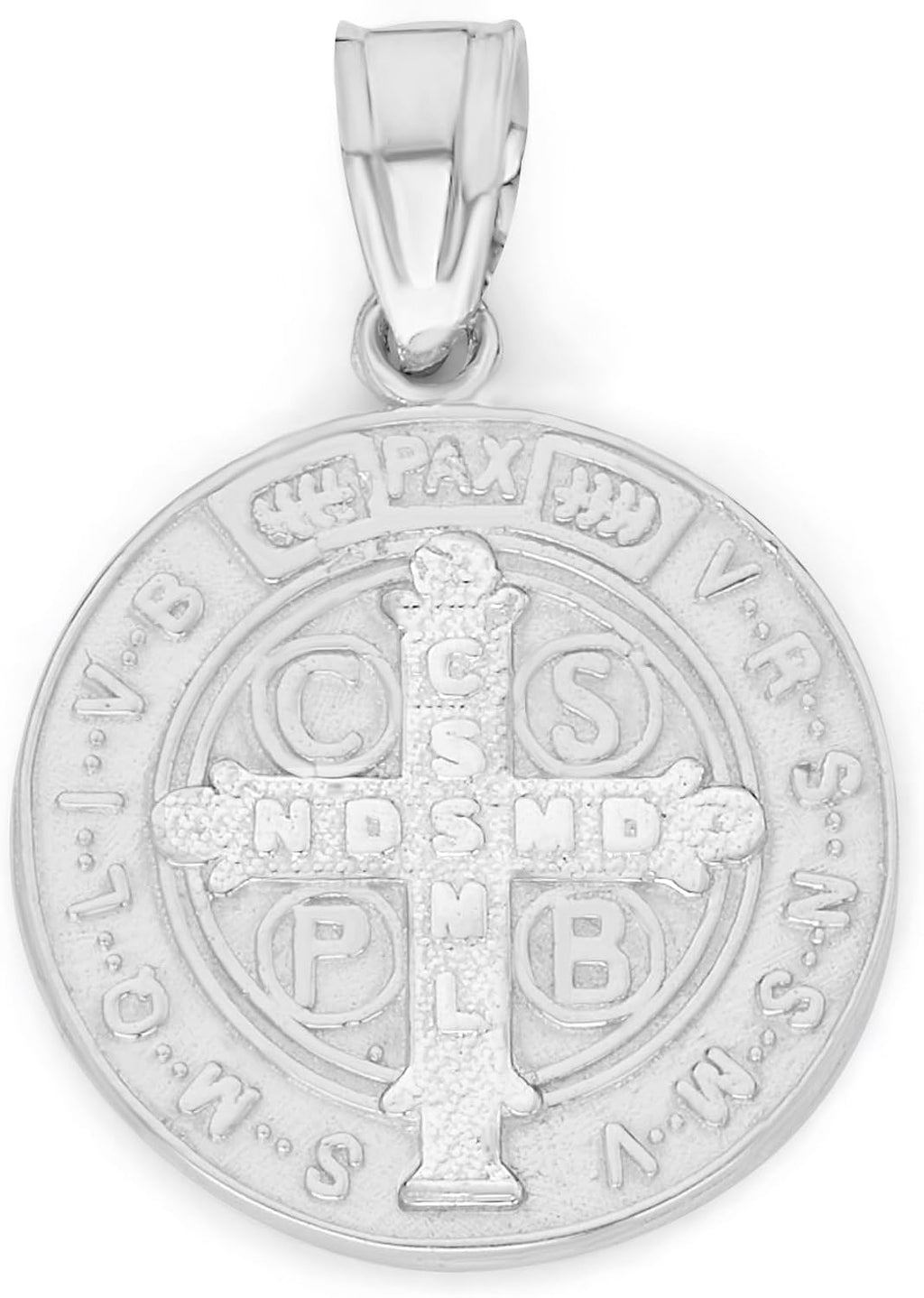 Solid 14k White Gold Saint Benedict Pendant - Double Sided Religious Medal