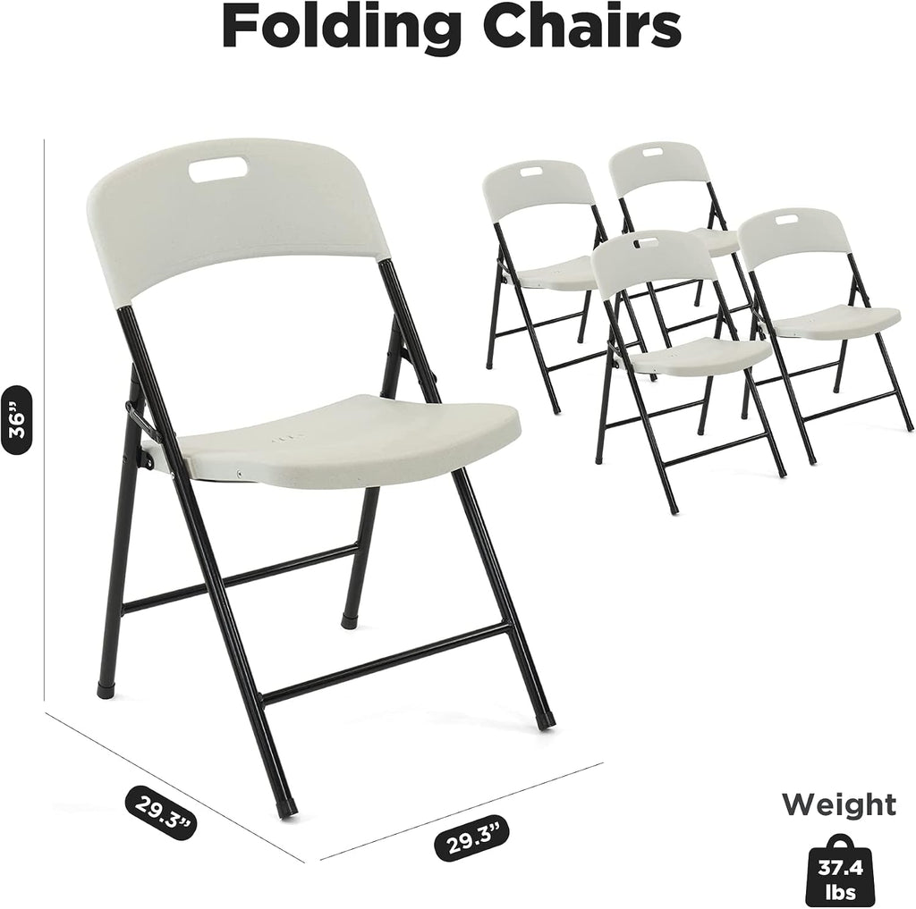 Creative Plastic Folding Chairs (4 Pack) - Portable Lightweight Folding Chairs for Indoor and Outdoor Steel Frame Used for Events, Party, Garden, Camping, Picnic, Tailgating (White)