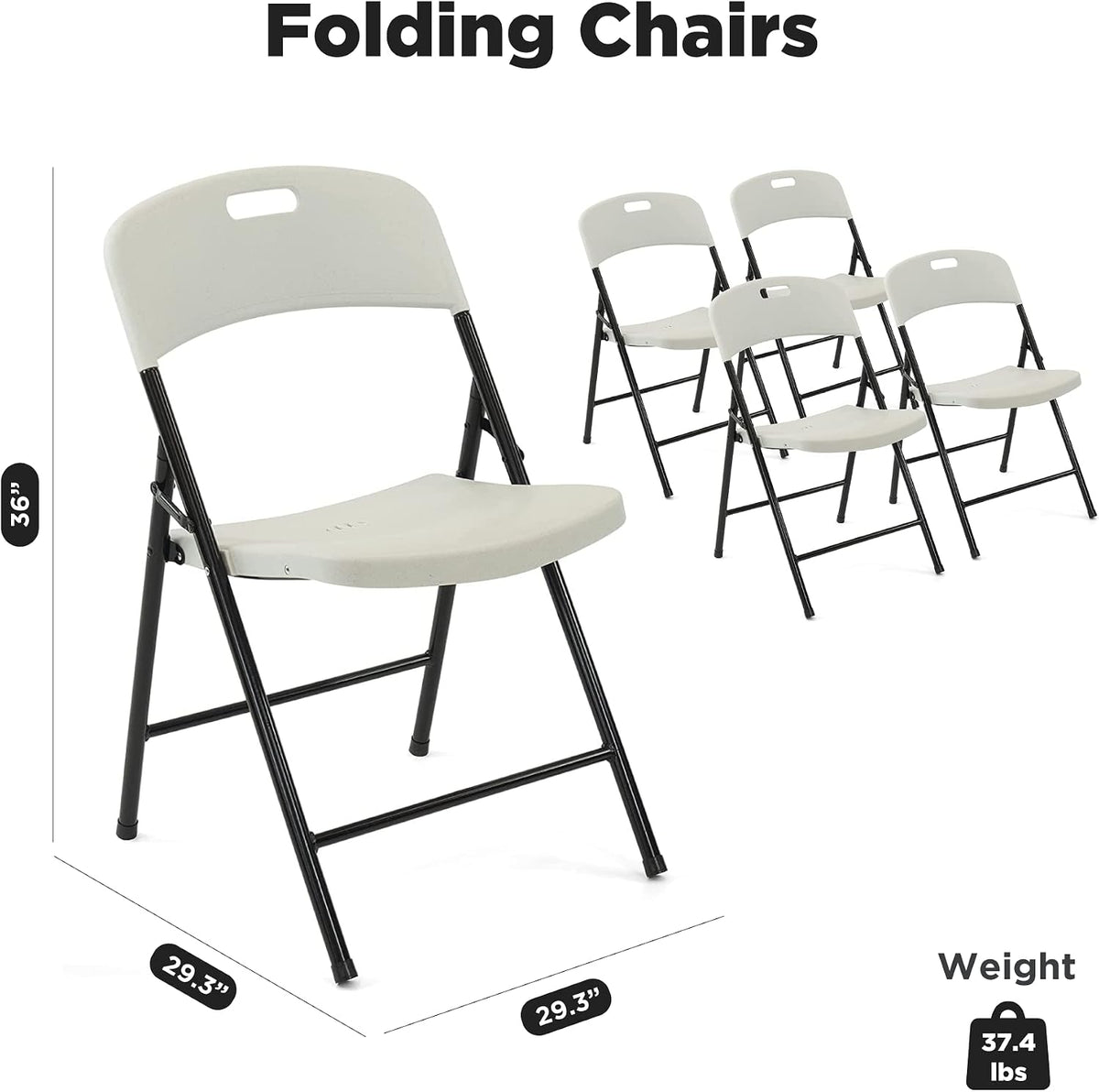 Creative Plastic Folding Chairs (4 Pack) - Portable Lightweight Folding Chairs for Indoor and Outdoor Steel Frame Used for Events, Party, Garden, Camping, Picnic, Tailgating (White)
