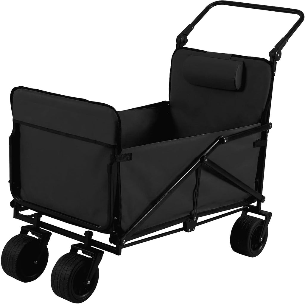 Generic 2-in-1 Foldable Wagons Carts 440lbs Capacity Folding Wagon with All-Terrain Wheels for Sports Garden Shopping Camping