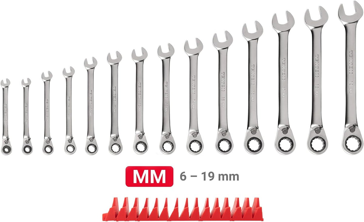 TEKTON Reversible 12-Point Ratcheting Combination Wrench Set with Modular Organizers, 14-Piece (6-19 mm) | WRC94302