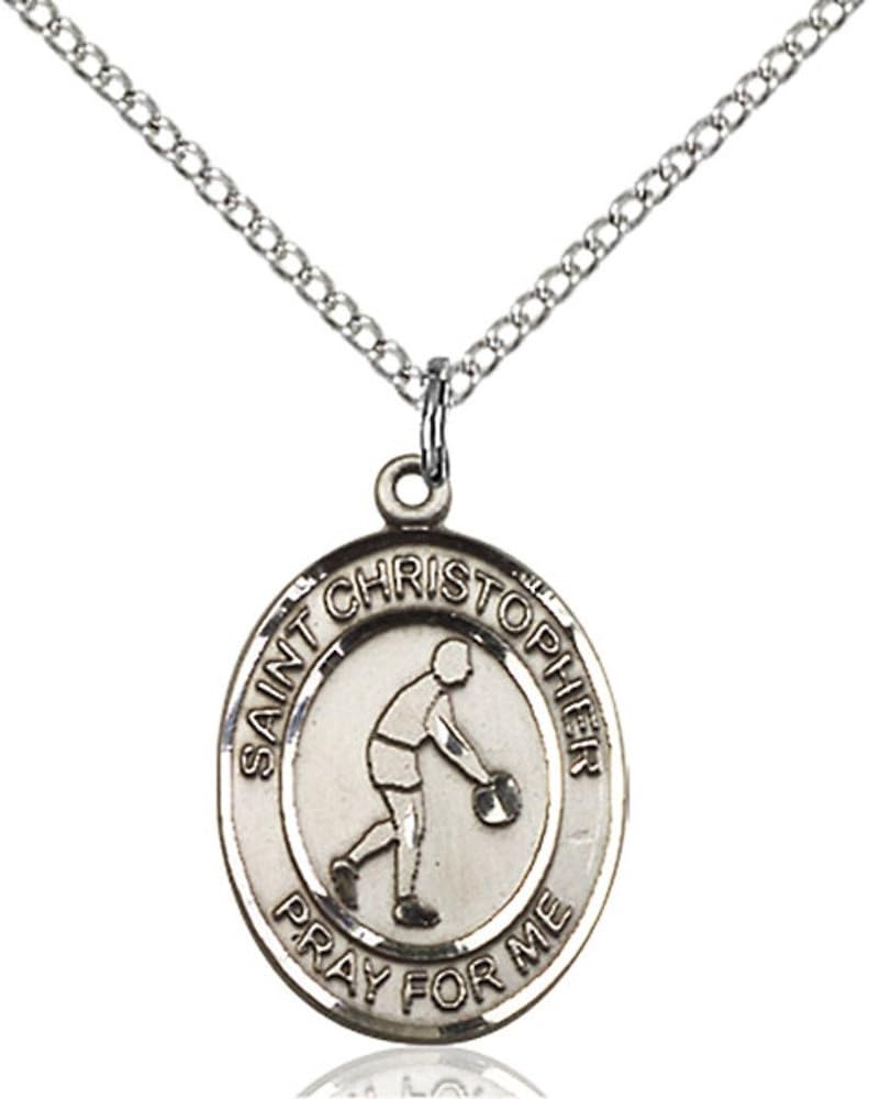 Bonyak Jewelry St. Christopher - Basketball Hand-Crafted Oval Medal Pendant in Sterling Silver