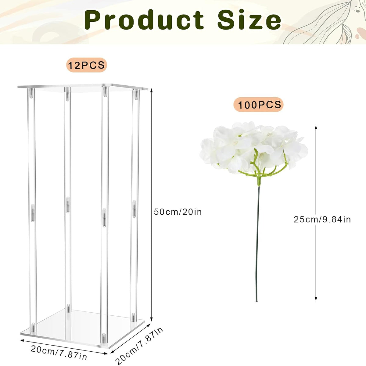 Geetery Tall Acrylic Wedding Flower Stand Centerpieces Clear Elegant Vase Column Stand with Artificial Hydrangea Flowers for Wedding Party Table Home Decorations(12 Pcs,20 Inch)