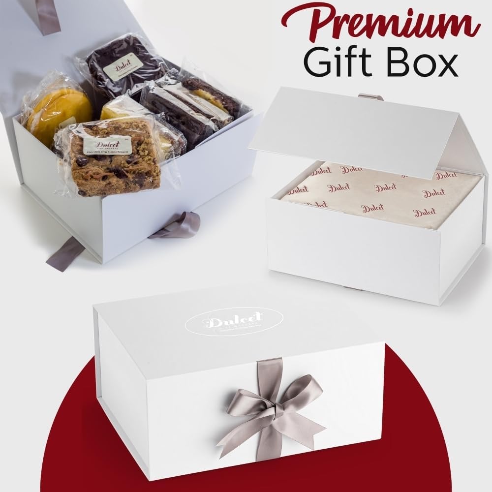 Dulcet Gift Baskets Gourmet Gift Basket, Elegant White Deluxe Gift Box for Fathers Day Gift for Dad, Husband Grandfather, Men or Family Gifting