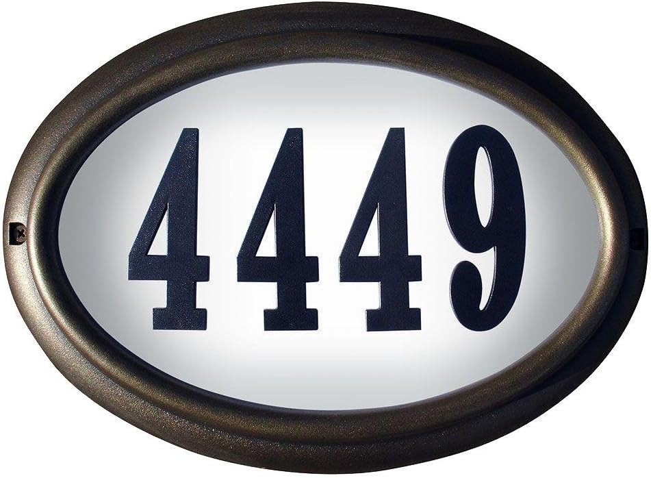 LTO-1302-FB-LED-PN Edgewood Rust Free Cast Aluminum Oval Lighted Address Plaque with Led Lights & 4 inch Black Polymer Numbers