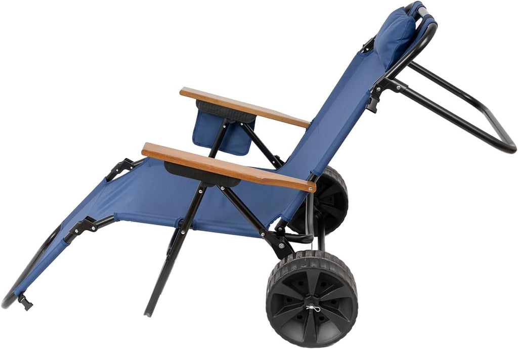 Beach Cart Chairs with Wheels 2 in 1 Foldable Beach Lounge Chair with Integrated Wagon Pull Cart Perfect for Backyard Pool or Picnic