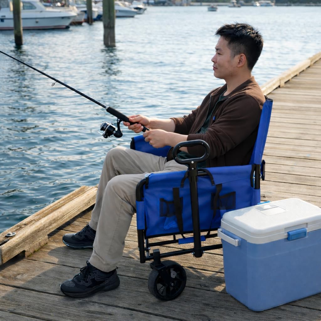 Beach Wagon Chair for Adults, Foldable Cart Converts to 2-Person Sofa, 2-in-1 Wagon Bench Love Seat Combo