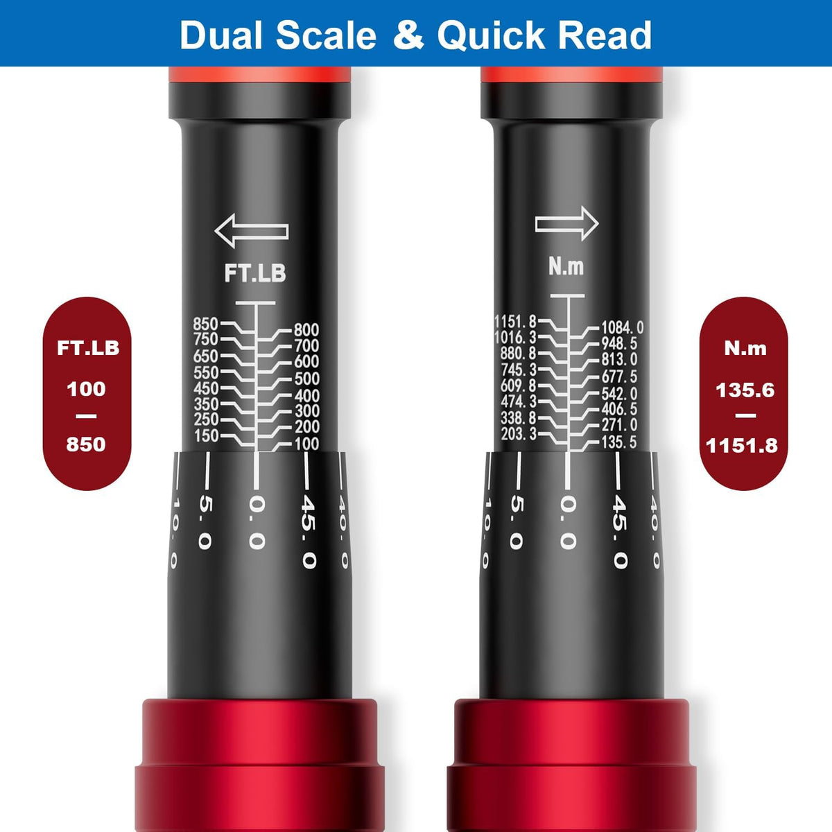 SUERCUP 3/4-inch Drive Click Torque Wrench, 100-850ft.lb/135.5-1151.8Nm Adjustable 48 Tooth Drive Click Torque Wrench with Buckle for Car, Truck Maintenance and Product Assembly