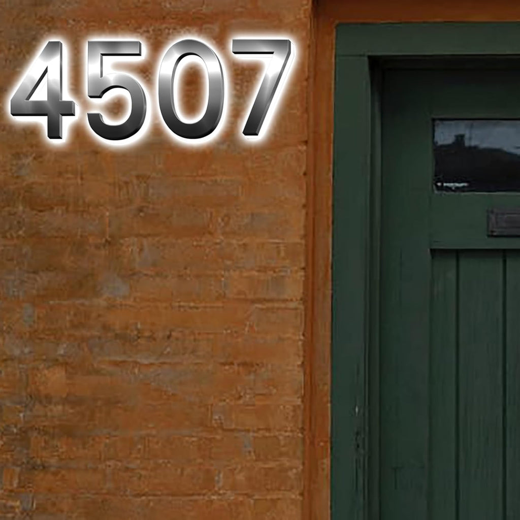 Backlit Illuminated LED House Numbers, LED Lighted Up House Number Light, Modern Up-Scale Look Stainless Steel LED House Address Numbers,16 Inch/400mm,4