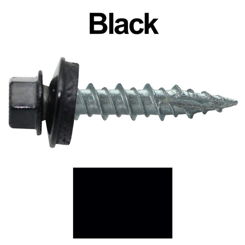 10 x 1 Black Metal Roofing Screws - Hex Washer Head- Self-Starting/Tapping - EPDM Washer. 10 X 250 Bags - 2,500 Screws