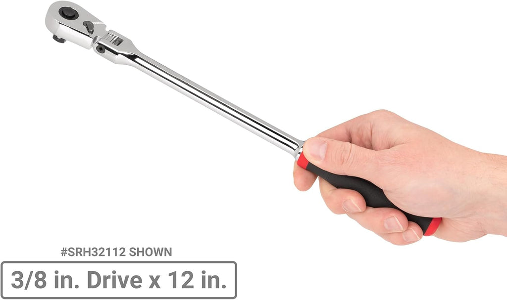 TEKTON 3/8, 1/2 Inch Drive Flex Head Quick-Release Comfort Grip Long Ratchet Set, 2-Piece (12, 14 in.) | SRH99302