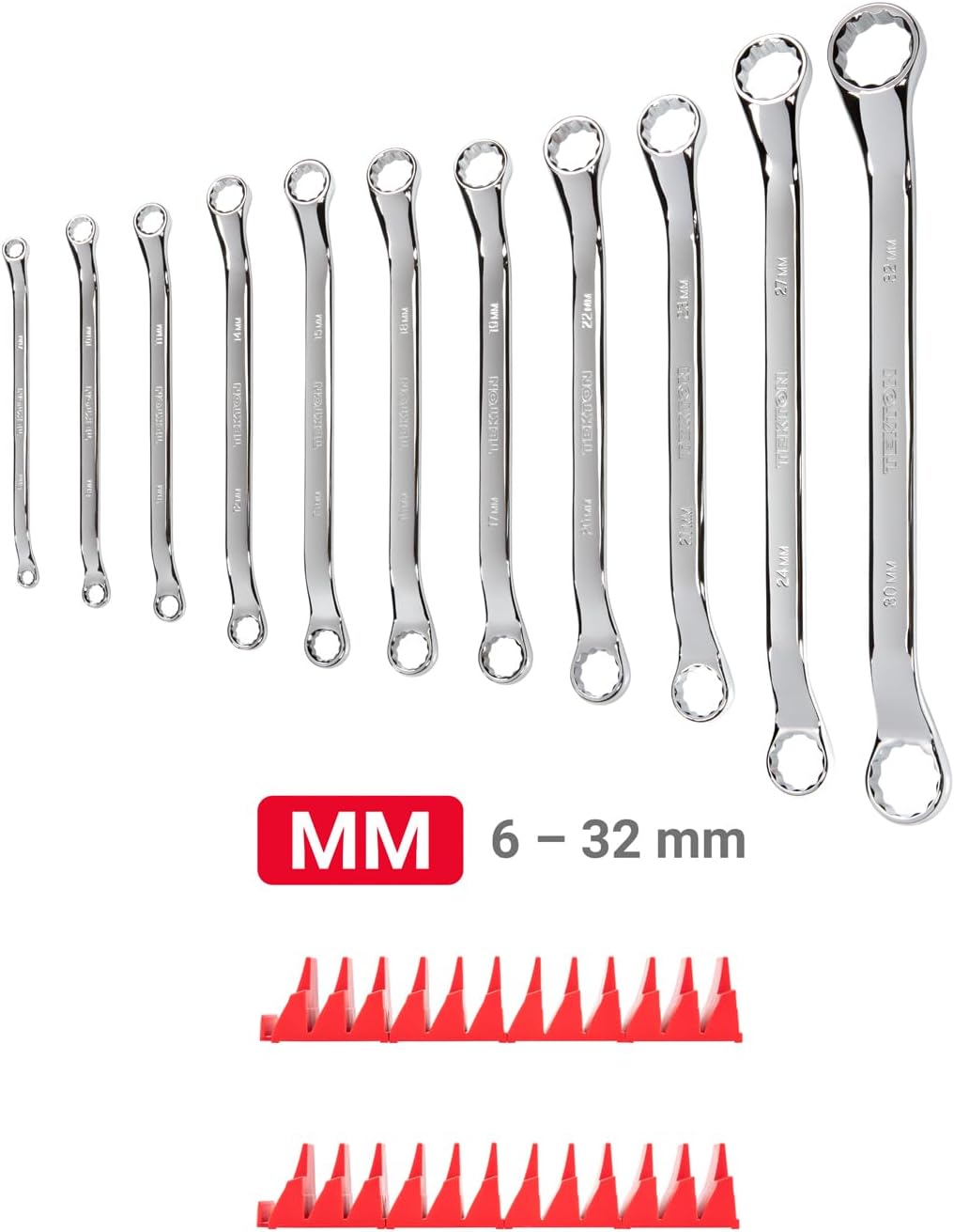 TEKTON 45-Degree Offset Box End Wrench Set with Modular Organizers, 11-Piece (6-32 mm) | WBE95202