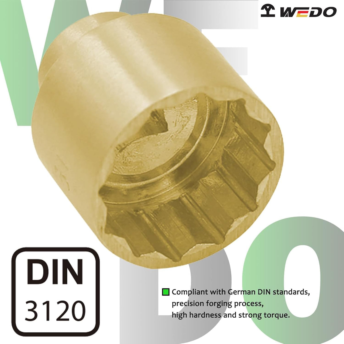 WEDO 10-pcs Non-sparking 1/4'' Drive Shallow Impact Socket Set, Stubby Slotted and Cross Head Screwdriver,Aluminum Bronze,DIN and BAM standard,Suit for Boat,garage necessity,Petrochemical Industry