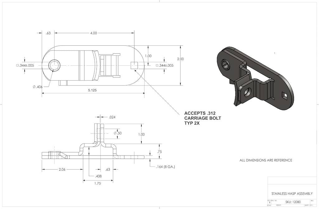Trailer Door Cam Lock Latch Replacement Assembly 48″ Cam Lock for Cargo, Enclosed, Horse and Utility Trailers Aluminum- Two Hinged. SS Hasp| Hardware.Grease Zerks to Deter Corrosion.