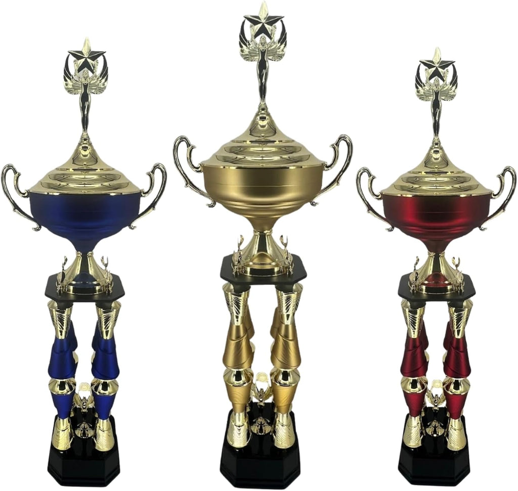 Express Medals Various Sport Giant 54 Inch Tall 19 Inch Wide 4 Post Column Gold Red or Blue Trophy Cup Award Includes Attached Plate with up to 5 Lines of Your Custom Engraved Text. Weighs 11 lbs.