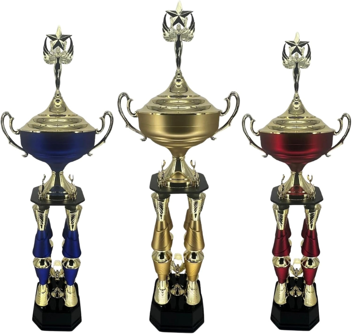 Express Medals Various Sport Giant 54 Inch Tall 19 Inch Wide 4 Post Column Gold Red or Blue Trophy Cup Award Includes Attached Plate with up to 5 Lines of Your Custom Engraved Text. Weighs 11 lbs.