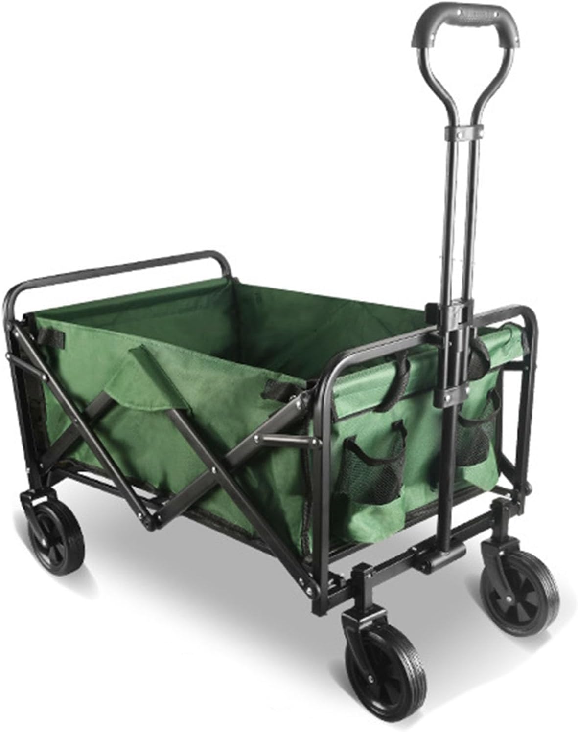 Bgarden Carts,Green Collapsible Wagon,Sports Outdoor Utility Wagon Folding Garden Wagon Sports Steel Frame Foldable Yard Car Camping Cart with Side Pockets Bearing 100Kg