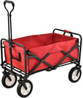 Red Garden Carts,Collapsible Wagon,Sports Outdoor Utility Wagon Garden Wagon Sports Steel Frame Foldable Yard Car Camping Cart with Side Pockets and PVC Wheels