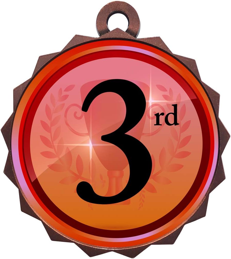 Express Medals 1 to 50 Packs of Engraved 3rd Place Bronze Medal Trophy Award with Neck Ribbon & Attached Engraved Plate on Back LAZD214-EG303