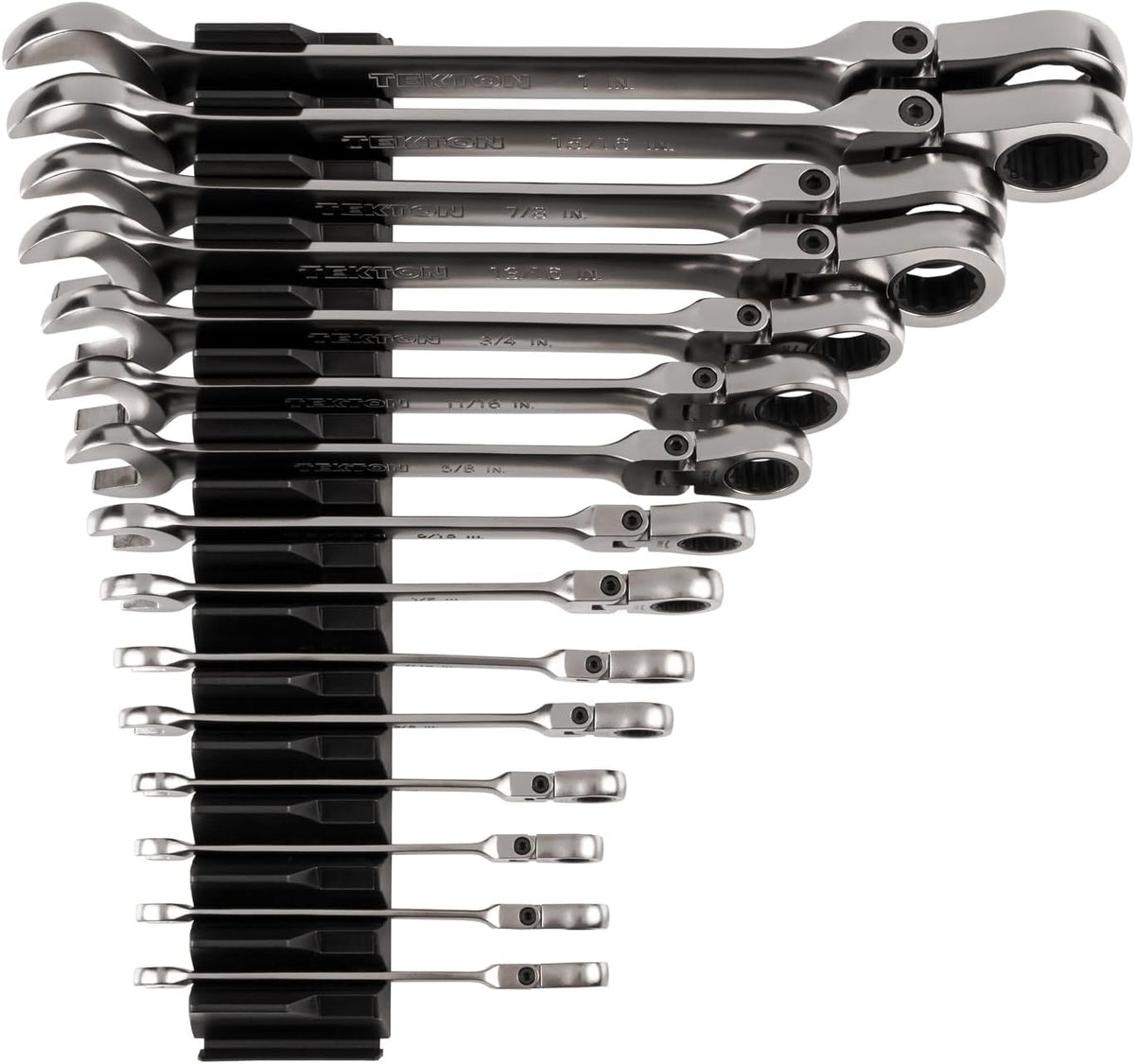 TEKTON Flex Head 12-Point Ratcheting Combination Wrench Set with Modular Organizers, 15-Piece (1/4-1 in.) | WRC95301